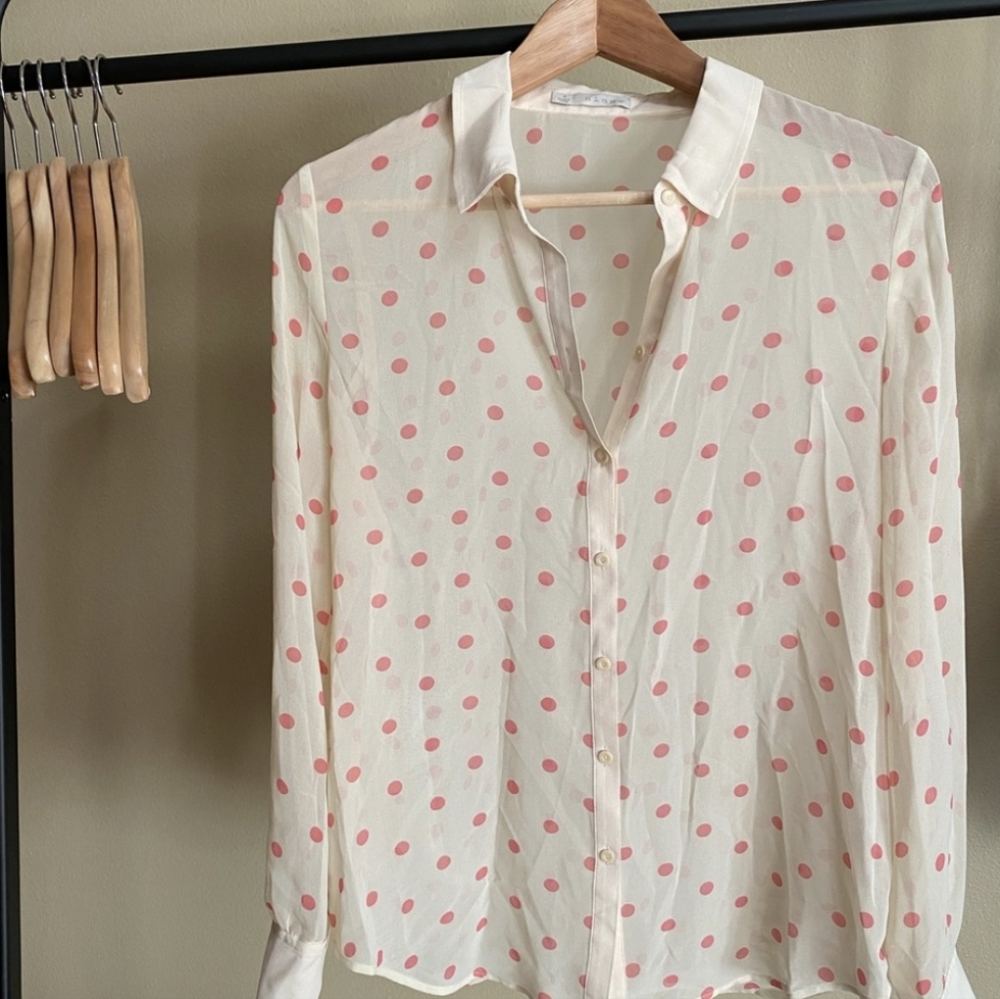 Nordstrom Hinge Pink Polka Dot Blouse, Size S
